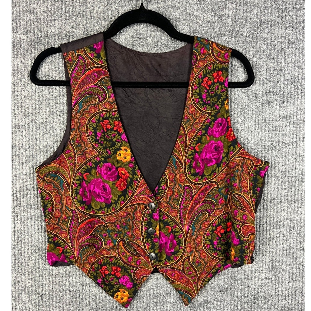 Whimsigoth Boho Floral Paisley Vest Dark Romantic Rayon Women's M